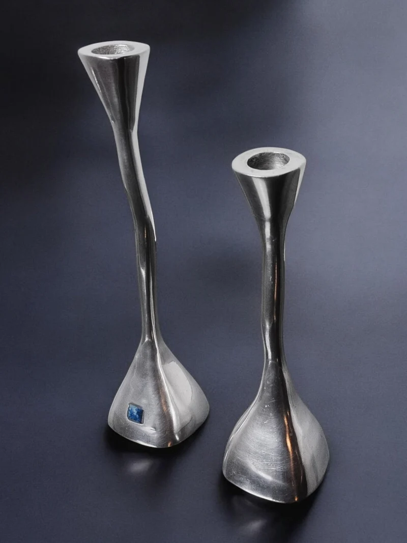 Pair of zigzag Candleholders, Art3, Spain, 1970