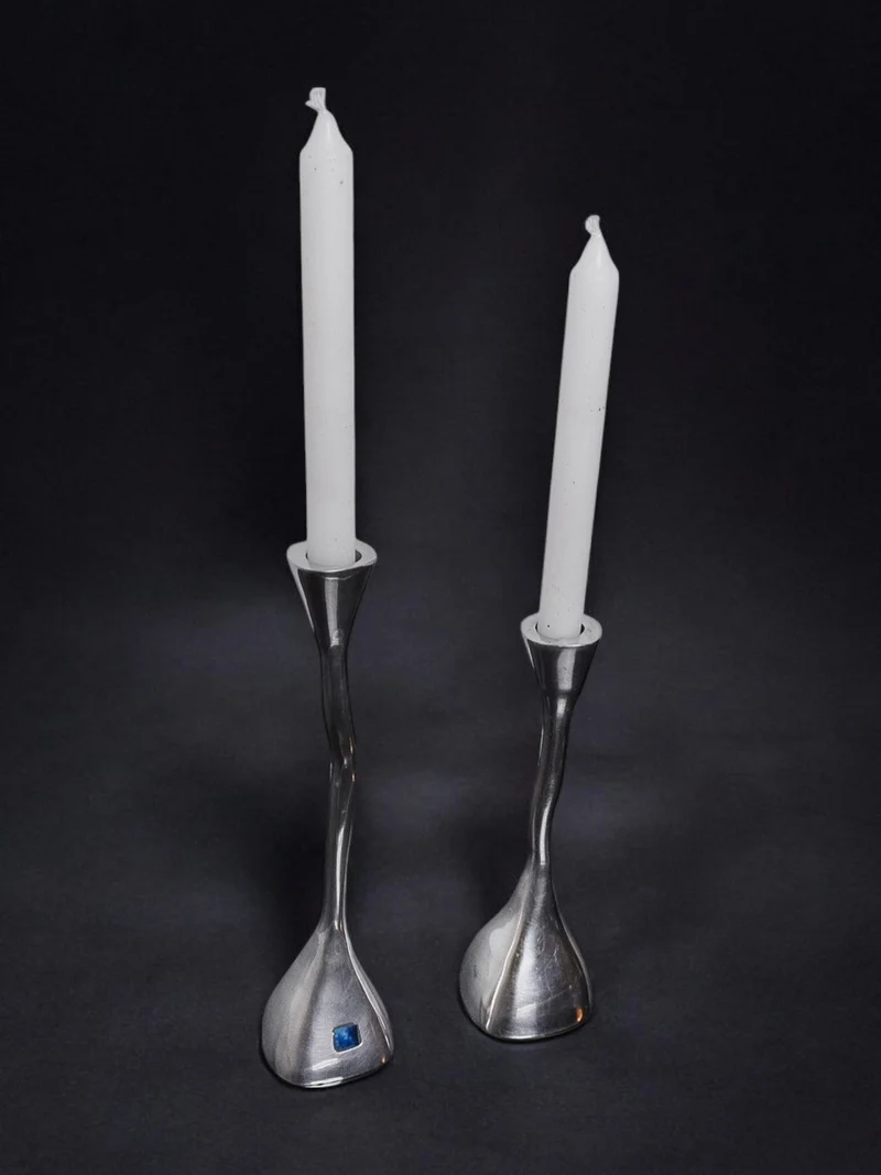 Pair of zigzag Candleholders, Art3, Spain, 1970