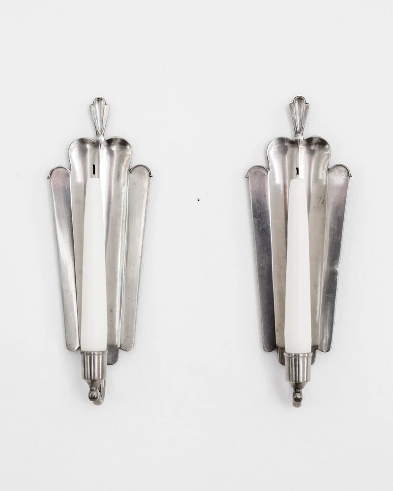 Art Deco Pewter Candle Sconces by Edvin Ollers, Sweden, 1929