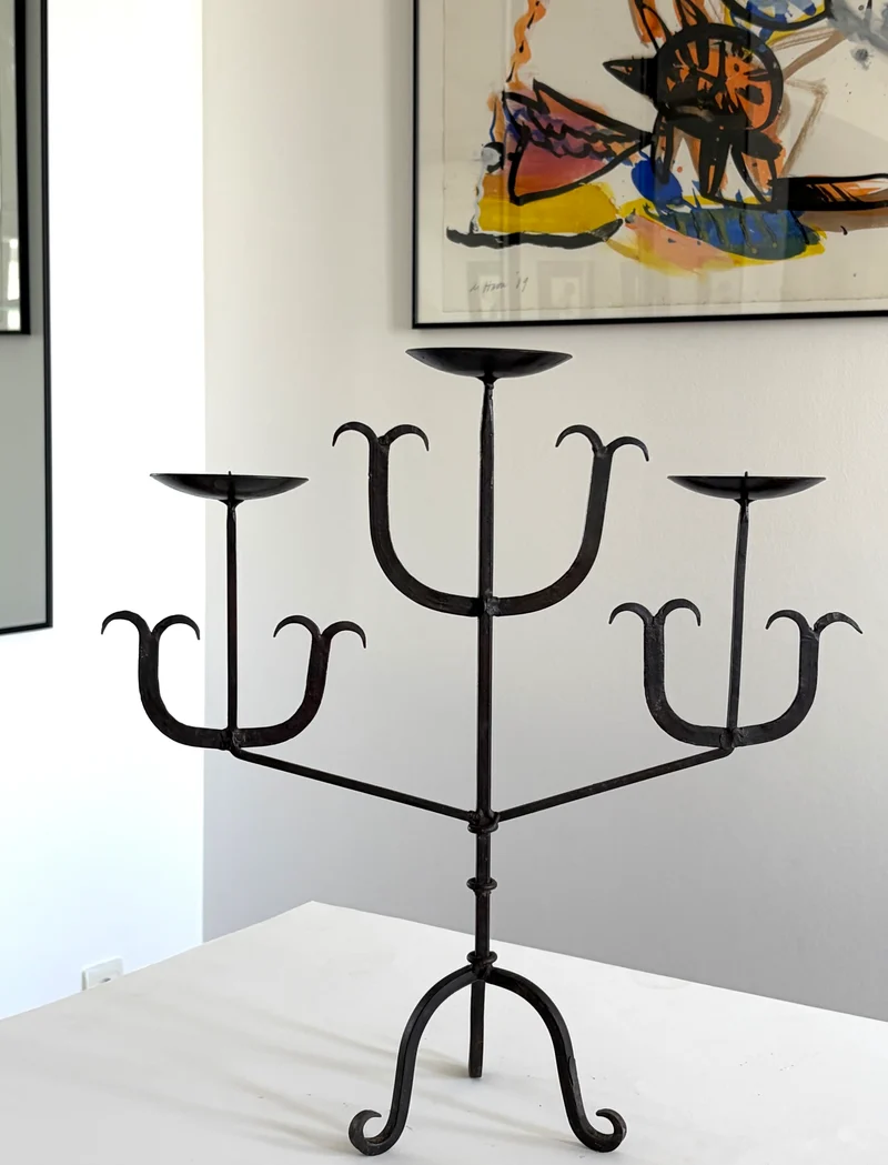 French Forged Iron Three-Arm Candelabra, 1960s