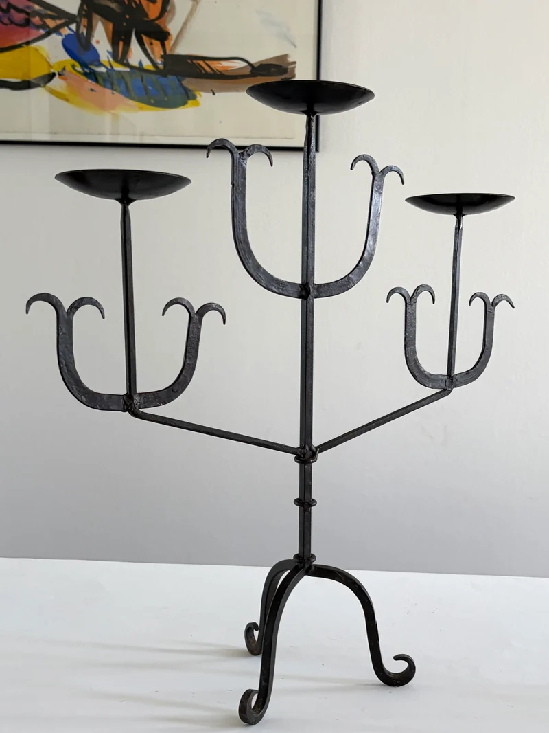 French Forged Iron Three-Arm Candelabra, 1960s