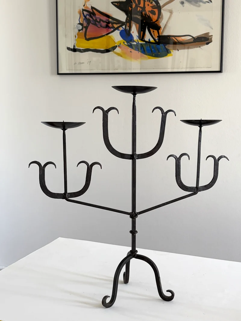 French Forged Iron Three-Arm Candelabra, 1960s