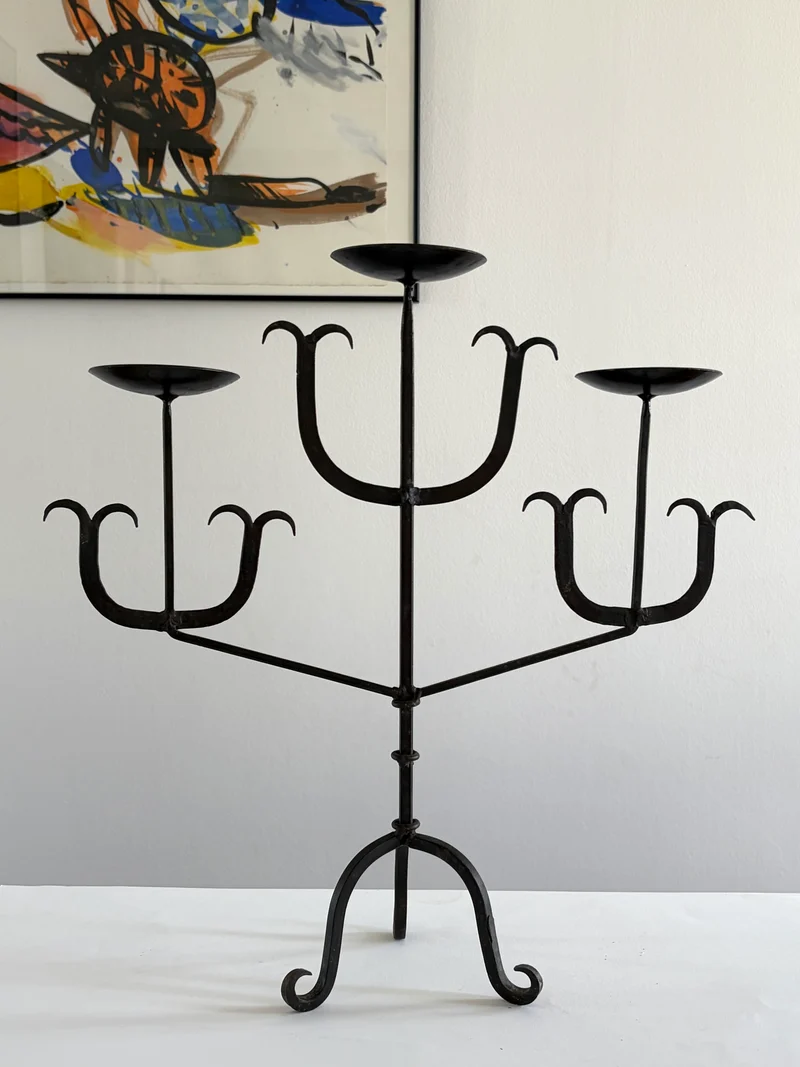 French Forged Iron Three-Arm Candelabra, 1960s