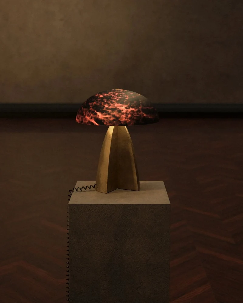Cast Brass Table Lamps in Glass and Hand-blown Matte Leopard Glass