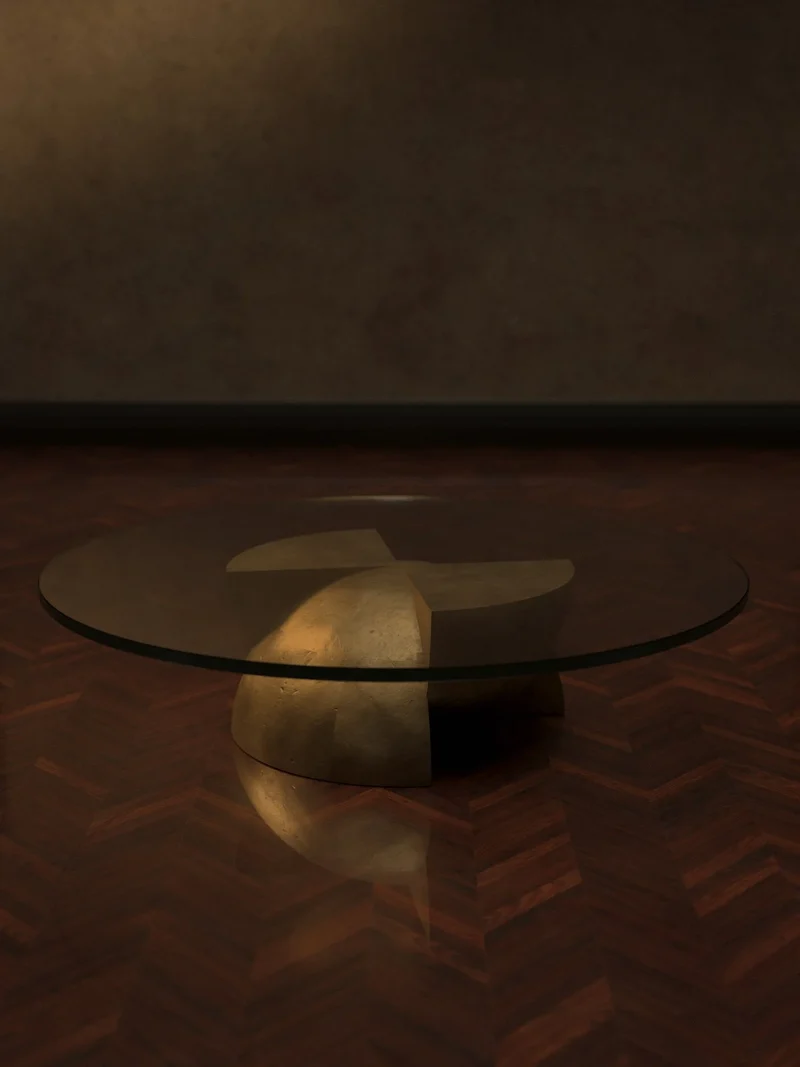 Axis Coffee Table in Glass and Cast Brass by Studio Brocky
