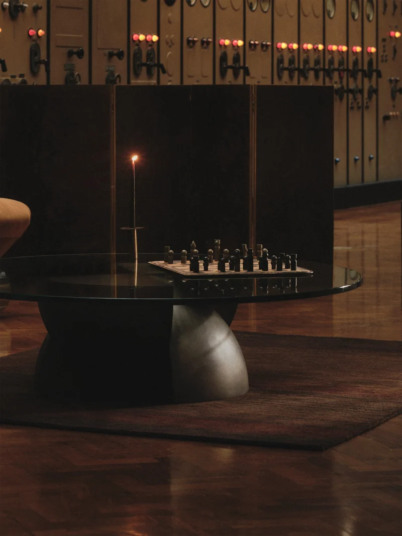 Glass and Cast Brass Coffee Table in Dark Bronze Patina - Axis by Studio Brocky