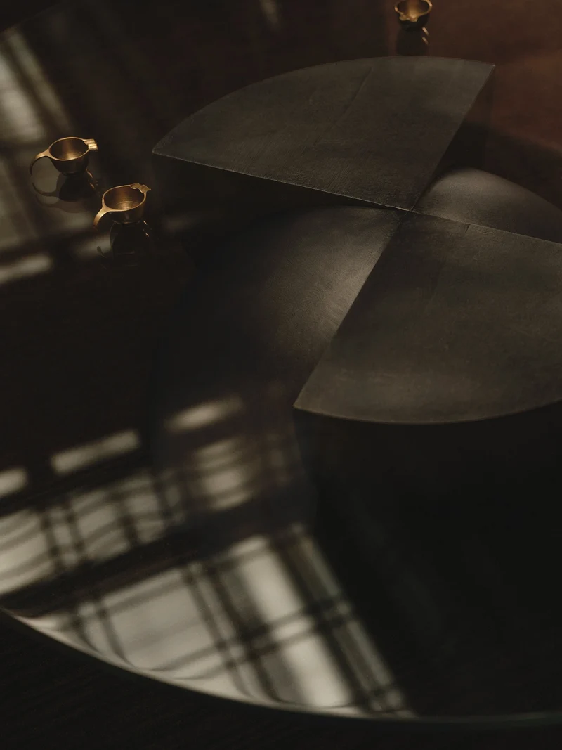 Glass and Cast Brass Coffee Table in Dark Bronze Patina - Axis by Studio Brocky