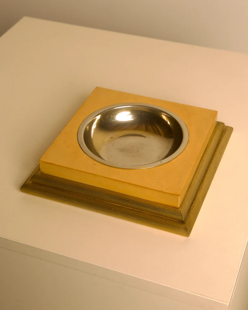 Italian Square Valet Tray in Metal and Wood, 70s