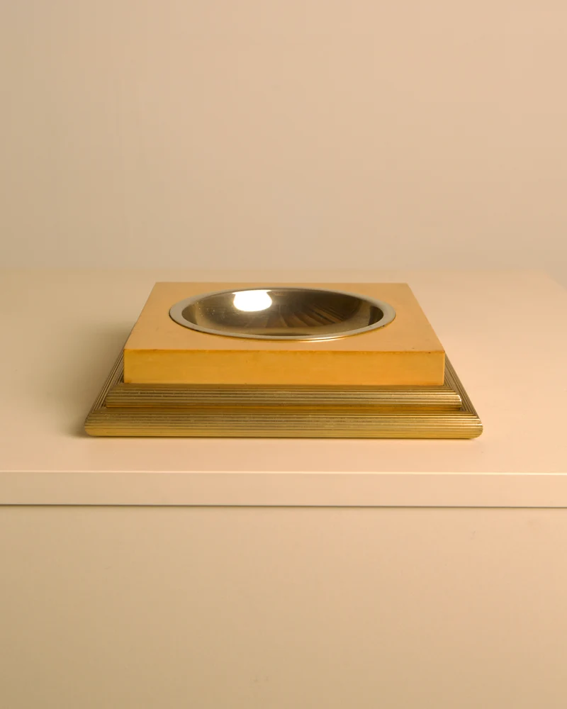 Italian Square Valet Tray in Metal and Wood, 70s