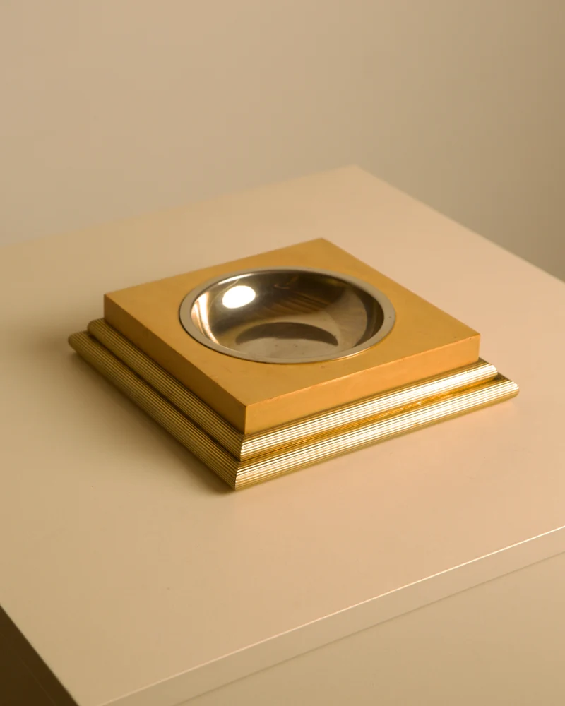 Italian Square Valet Tray in Metal and Wood, 70s