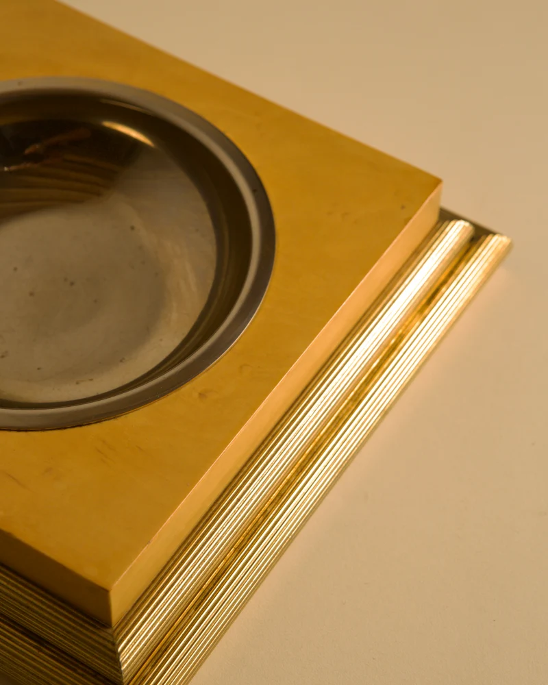 Italian Square Valet Tray in Metal and Wood, 70s