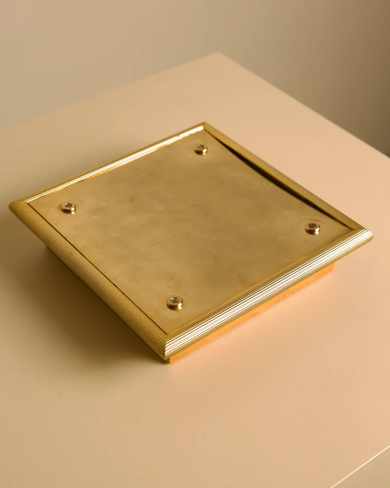 Italian Square Valet Tray in Metal and Wood, 70s