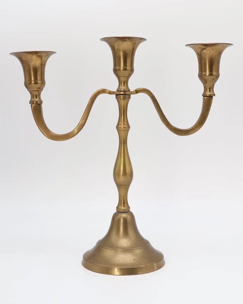 Vintage Three-Arm Solid Brass Candelabra – Circa 1970