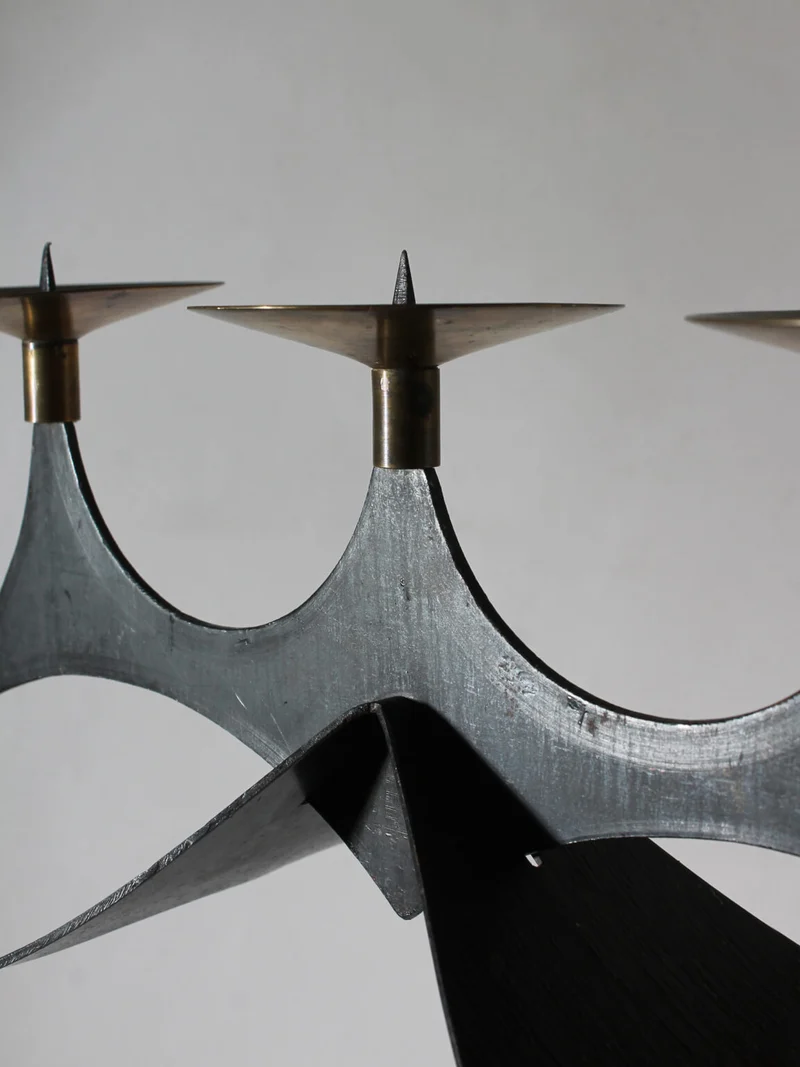 Mid-Century Brutalist Cast Iron And Brass Candelabra