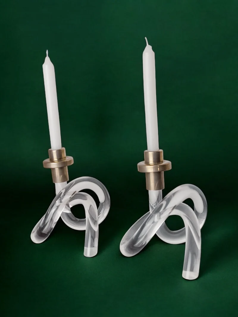 Pair of Candleholders by Dorothy Thorpe, Lucite and Gilt Brass, 1970's