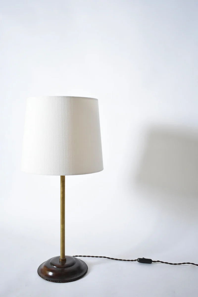 Vintage Brass and Wood Viennese Secession Table Lamp