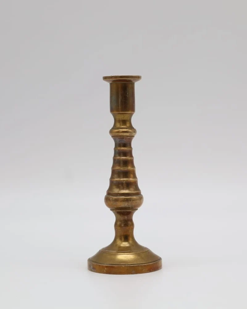 19th-Century Ribbed Brass Candleholder