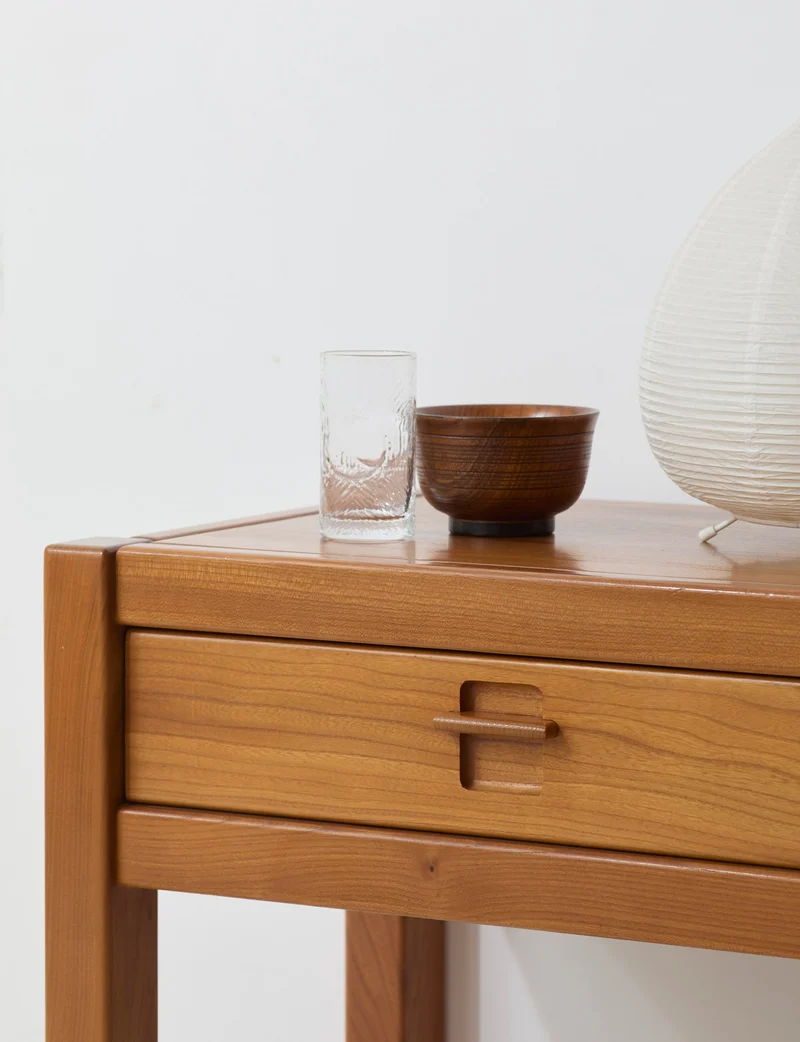 Vintage artisanal one-drawer Side Table in Wood (Elm), France circa 1980