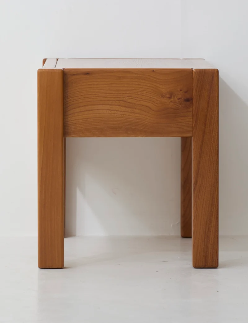 Vintage artisanal one-drawer Side Table in Wood (Elm), France circa 1980