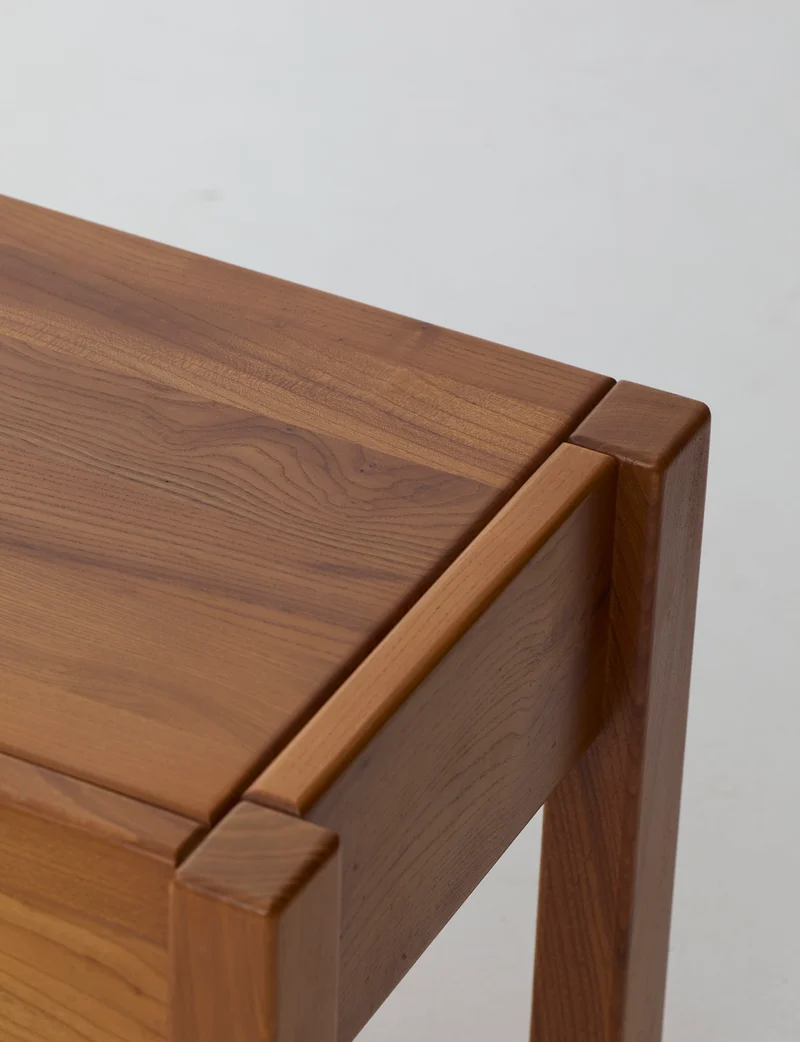 Vintage artisanal one-drawer Side Table in Wood (Elm), France circa 1980