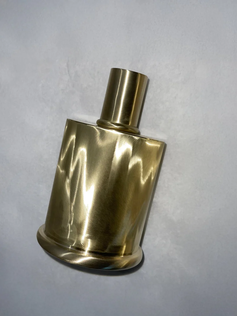 Brushed Brass Candle Holders in Fabric Moiré Design