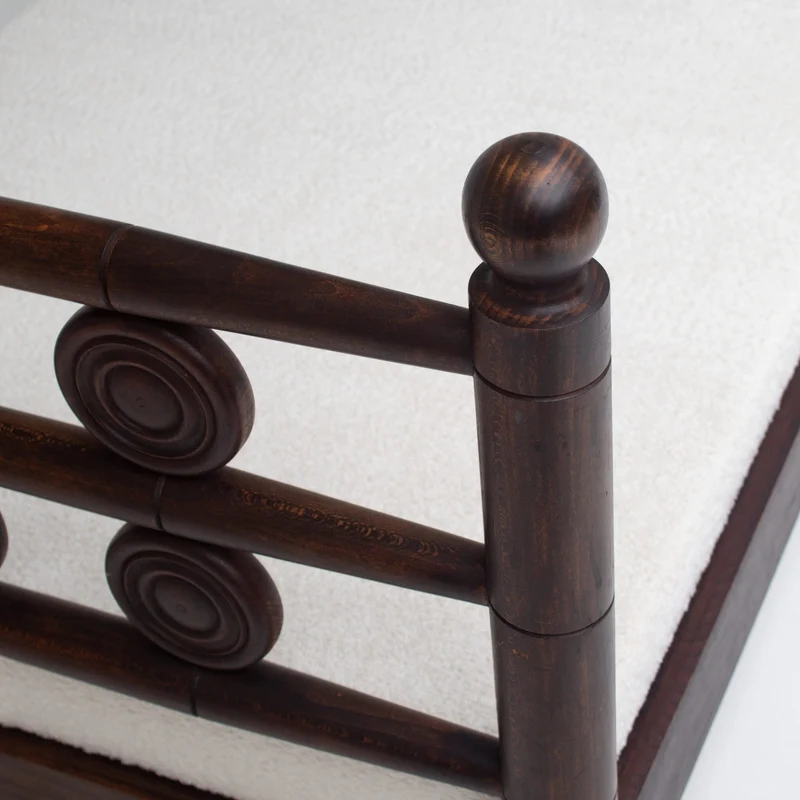 Mid-Century Wooden Bed with Sculptural Headboard