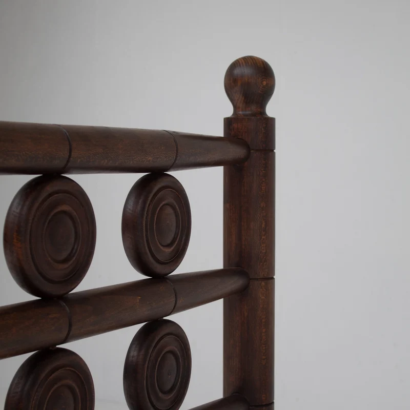 Mid-Century Wooden Bed with Sculptural Headboard