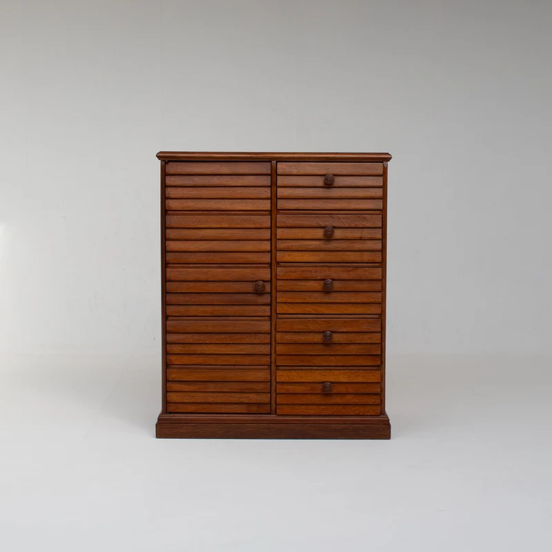 Mid Century Slatted Cabinet with Drawers and Storage