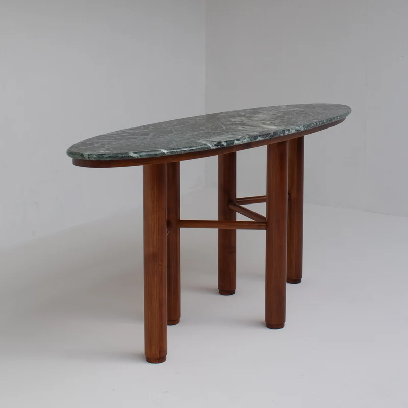 Mid Century Italian Side Table/Console with Green Marble Top