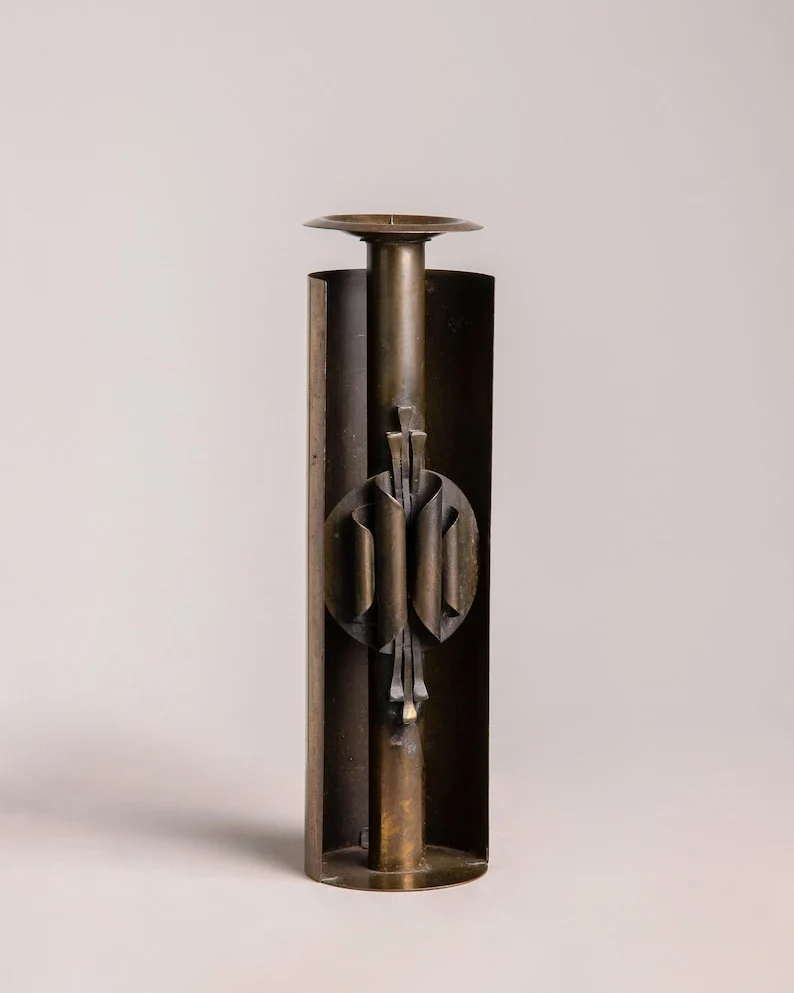 Brutalist Metal Candle Holder by Czesław Palczewski