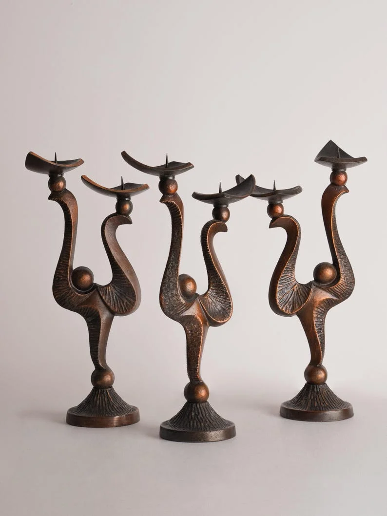 Vintage Polish Metal Candle Holders 1970s- Set of 3