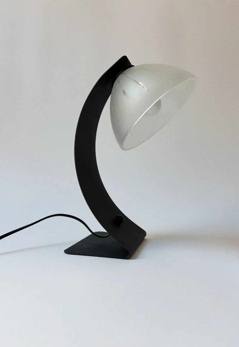 Vintage Arched Metal and Glass Table Lamp, Italy c. 1990’s - 2000’s, 1990s