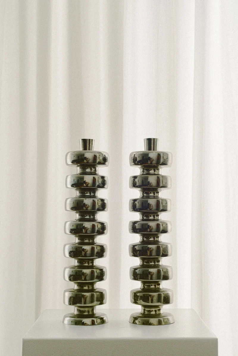 Vintage Polished Nickel Candle Holders