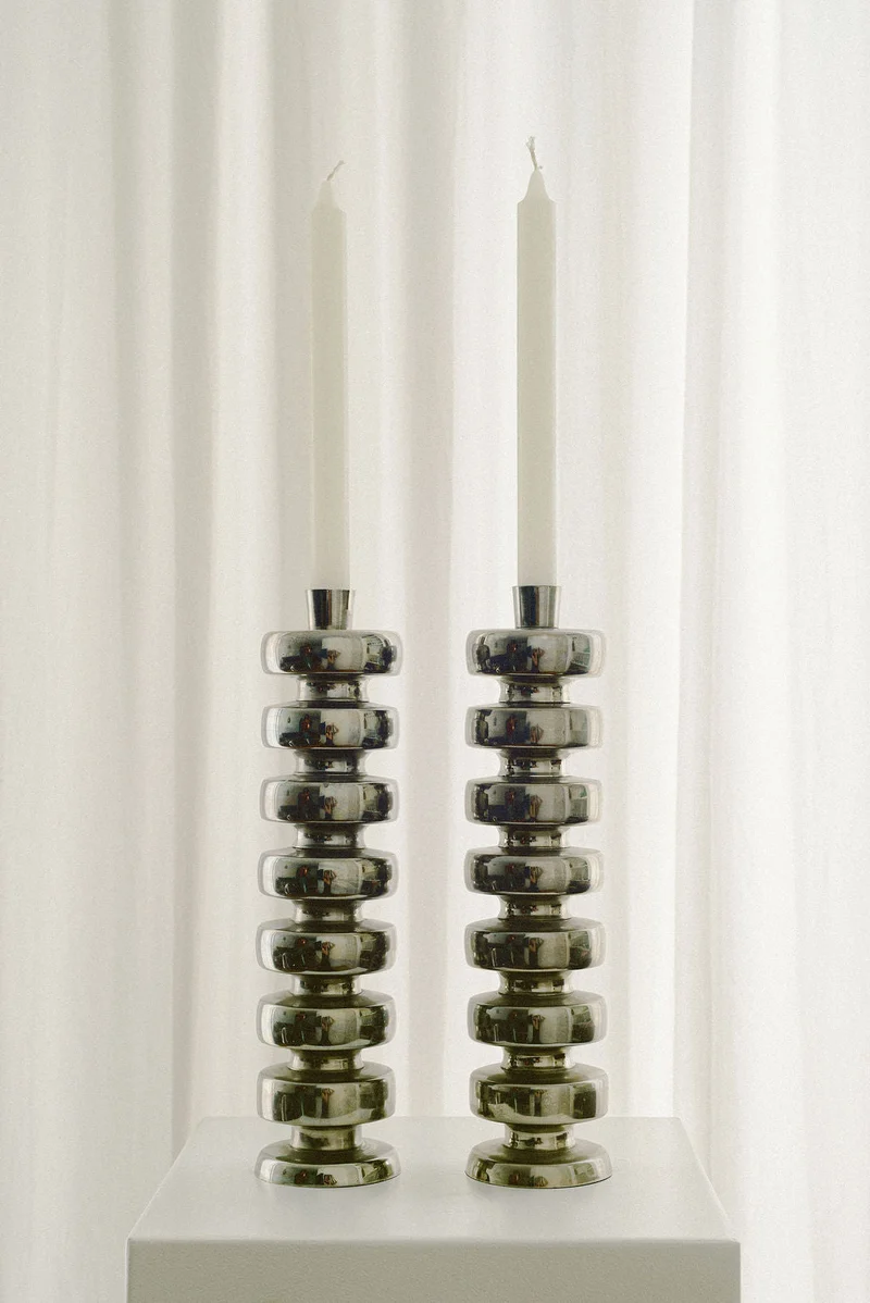 Vintage Polished Nickel Candle Holders