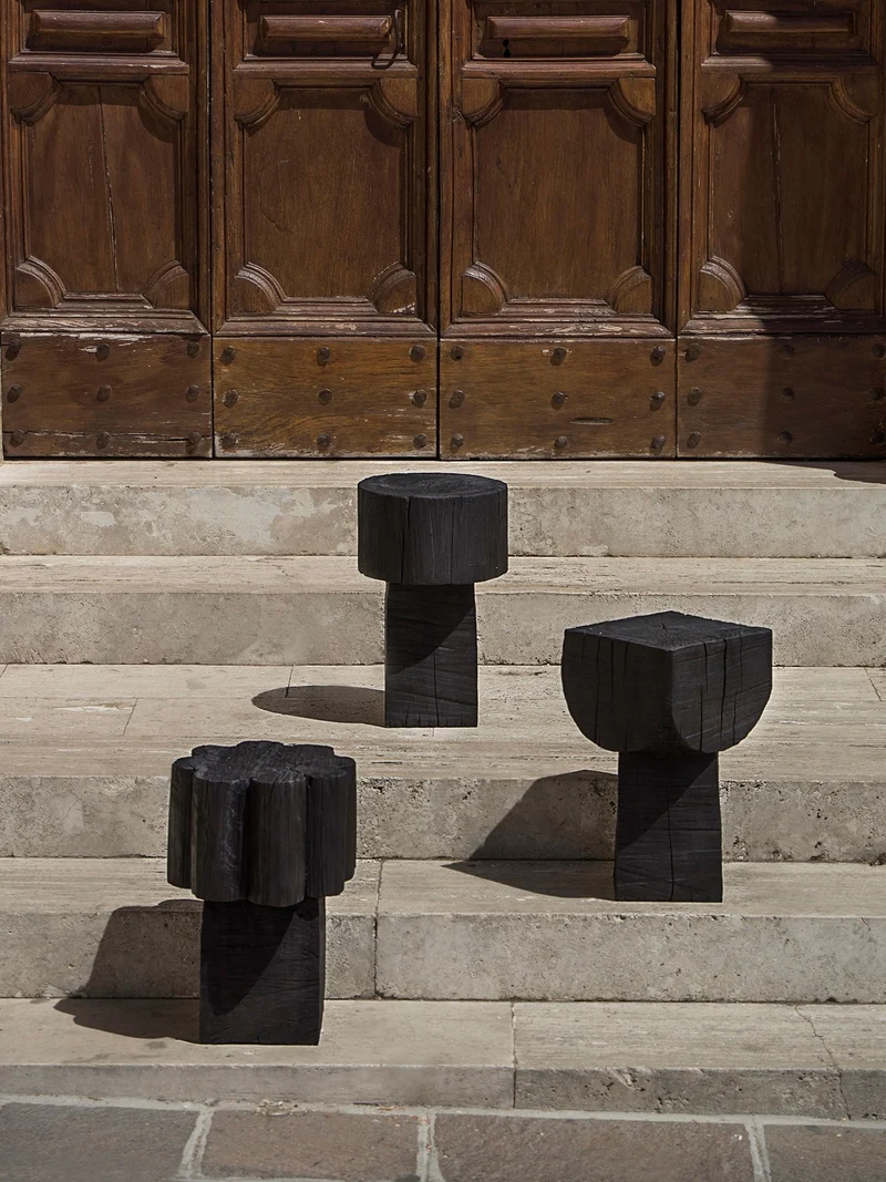 Burnt Black Coffee Tables/Stools