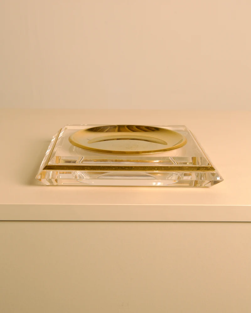 Italian "Pyramid" Trinket Dish in Brass and Plexiglass, 70s