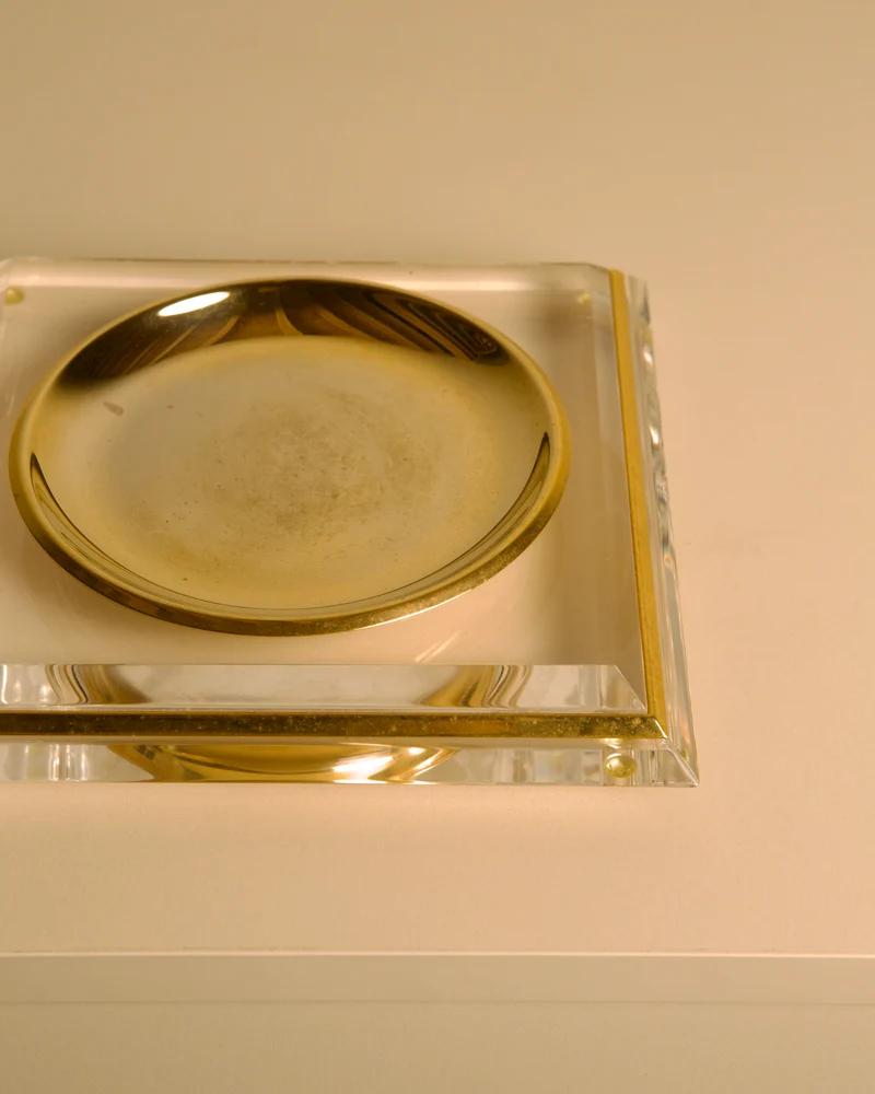 Italian "Pyramid" Trinket Dish in Brass and Plexiglass, 70s