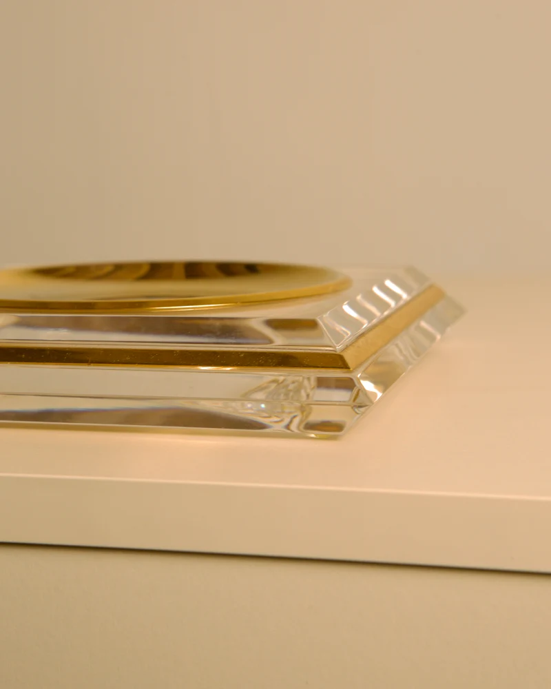 Italian "Pyramid" Trinket Dish in Brass and Plexiglass, 70s