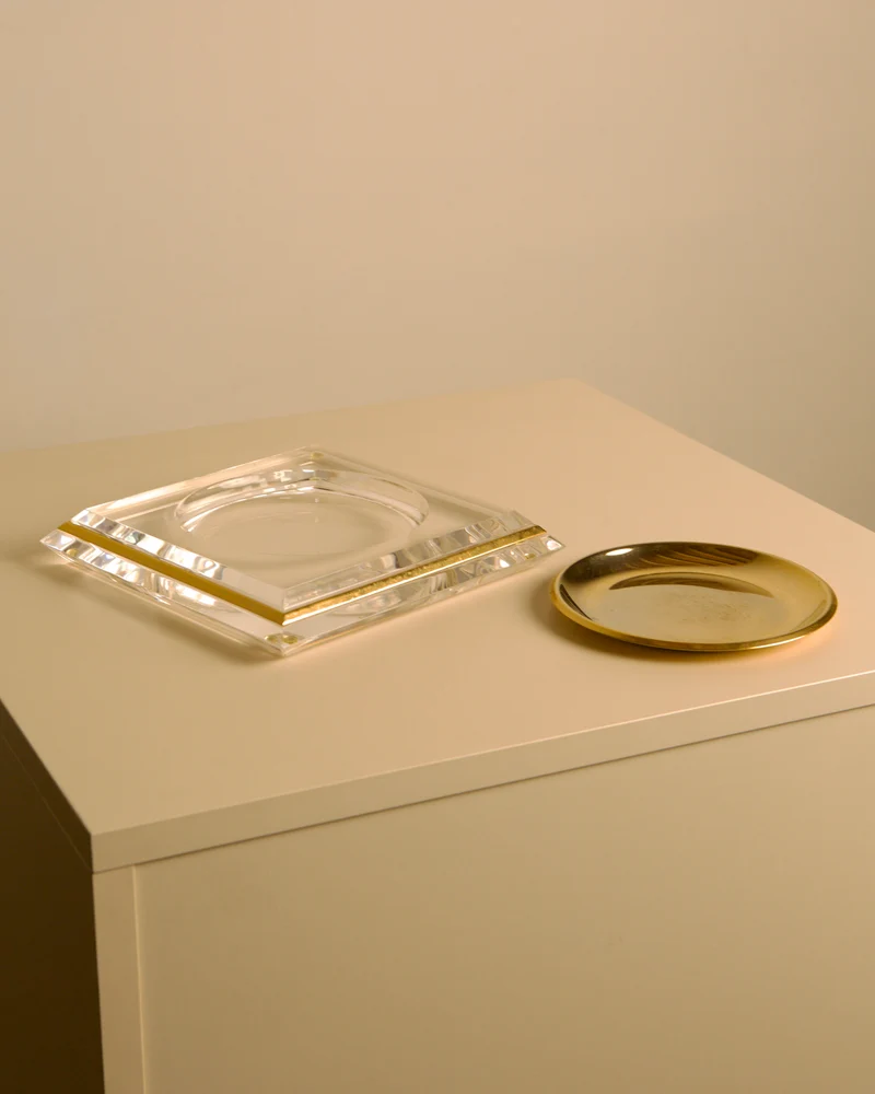 Italian "Pyramid" Trinket Dish in Brass and Plexiglass, 70s