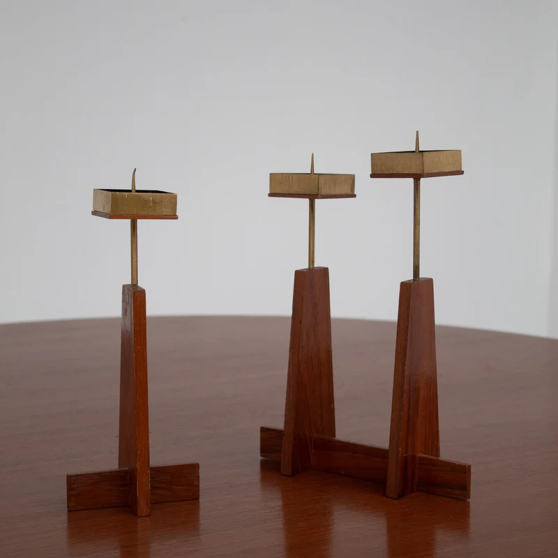Vintage Candle Holders in Wood / Teak