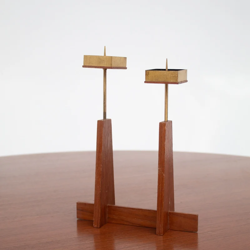 Vintage Candle Holders in Wood / Teak