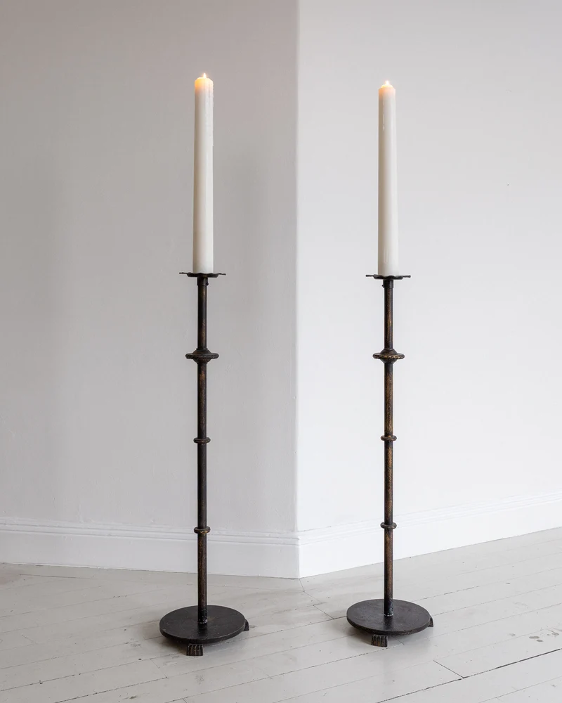 Pair of Monumental Cast Iron Floor Candleholders by Böhlmarks, Sweden, 1930s