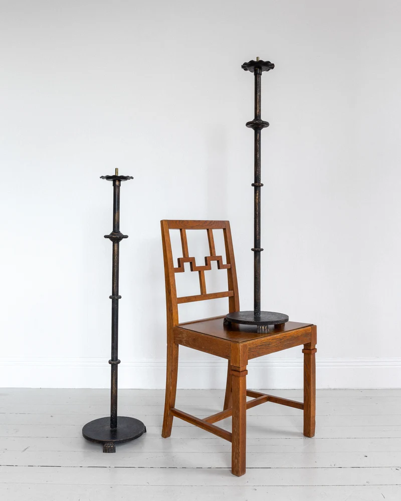Pair of Monumental Cast Iron Floor Candleholders by Böhlmarks, Sweden, 1930s