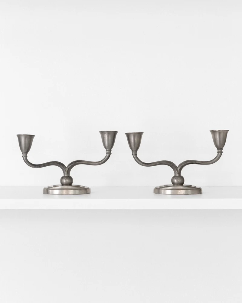 Pair of Pewter Candelabras by Just Andersen, Denmark, 1930s-40s