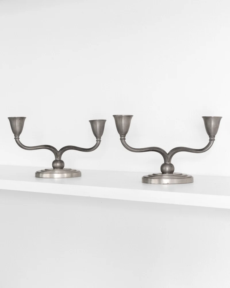 Pair of Pewter Candelabras by Just Andersen, Denmark, 1930s-40s
