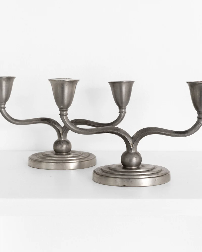 Pair of Pewter Candelabras by Just Andersen, Denmark, 1930s-40s