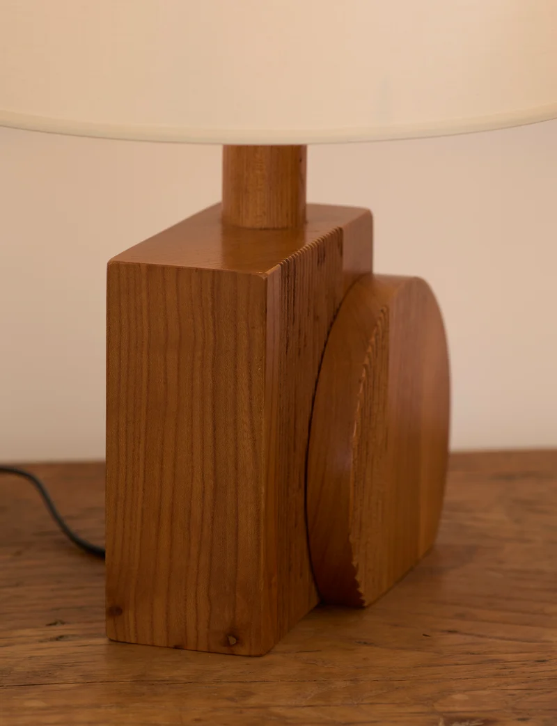 Set of 2 Vintage Artisanal Table Lamps In Solid Wood From France c. 1970
