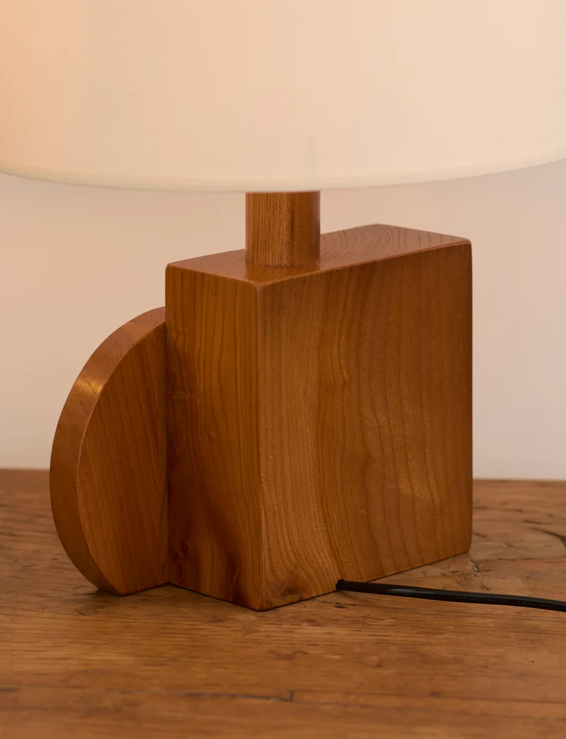 Set of 2 Vintage Artisanal Table Lamps In Solid Wood From France c. 1970