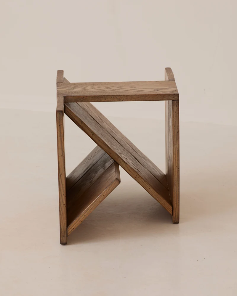 Vintage Side Table / Magazine Rack in Elm Wood by Alain Ladroit for Maison Regain C. 1980