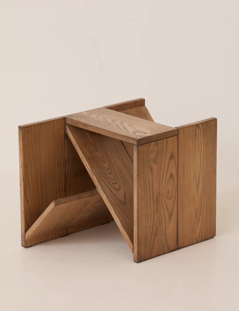 Vintage Side Table / Magazine Rack in Elm Wood by Alain Ladroit for Maison Regain C. 1980